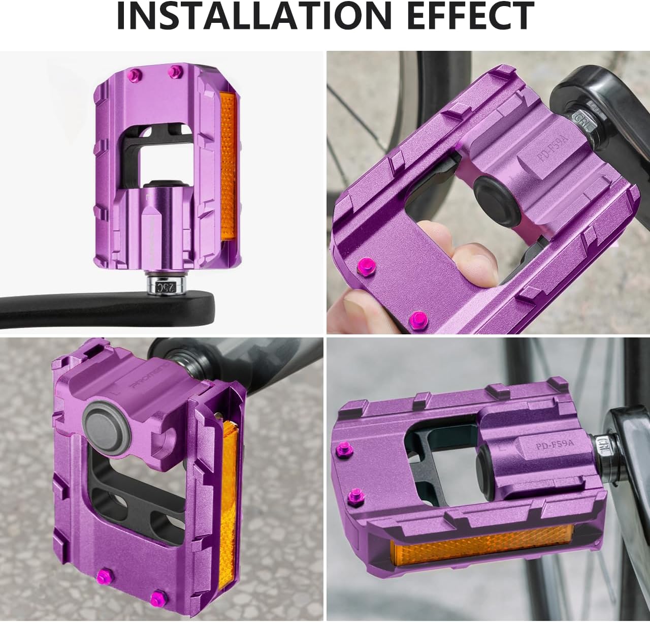 Folding Bike Pedals, All Aluminum Alloy, 9/16'' with Reflective Strips, Bicycle Pedals Wide Flat Mountain Bike Pedals, Non-Slip Bike Pedals for Road Bike BMX Bike Beach Cruiser Bike