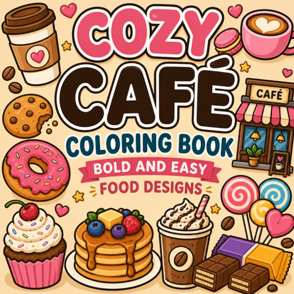 Cozy Café Coloring Book for Kids, Teens and Adults: Bold and Easy Food Designs for Relaxation (Cozy Food Coloring Books)