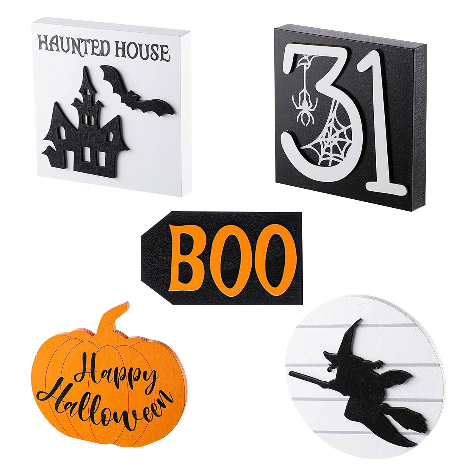 carotoe Halloween Tiered Tray Decor Set for Creative Wood Decorative Ornament for Autumn Farmhouse Decoration Accessory Halloween Tiered Tray Decorations