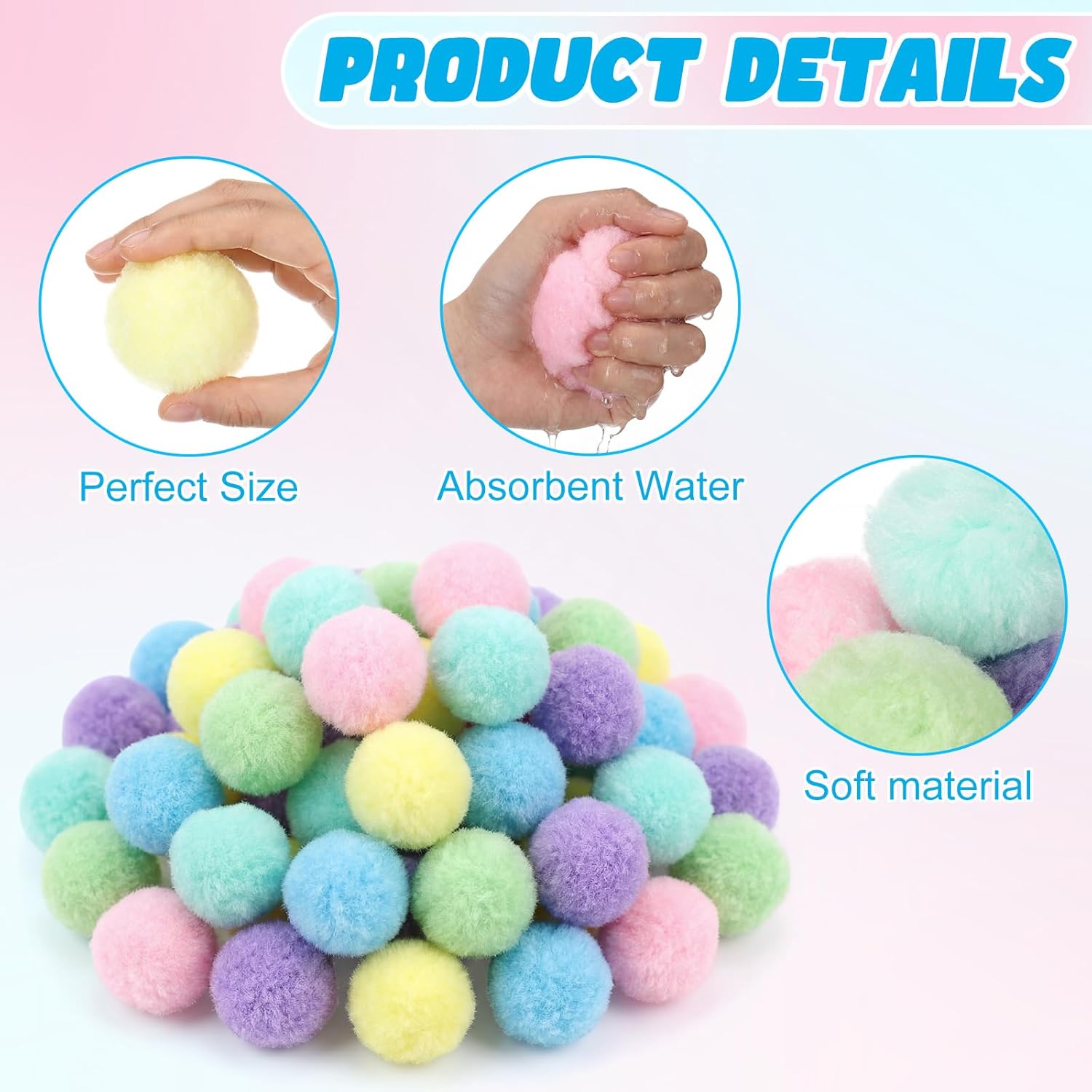 150 Pcs Reusable Water Balls, Soft Cotton Balls Quick Fill Water Balloons for Outdoor Summer Pool Party Favors, Backyard Beach Games (2.36 Inches)