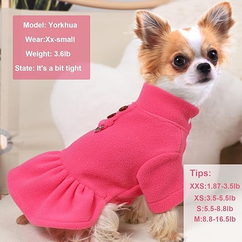Miniatura 10 de Suéter para perros pequeños, vestido de forro polar para perro con anillo en D, ropa para perro de otoño e invierno, suéter cálido para cachorros,