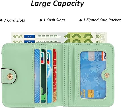 TANTOMI Portemonnee Dames Klein, Portemonnee Dames Klein van Kunstleer, Portemonnee met Meerdere Kaartvakken, Mini Portemonnee voor Creditcards, Geldbiljetten, Munten, lichtmunt, 10,5 x 9,5 x 1,2 cm