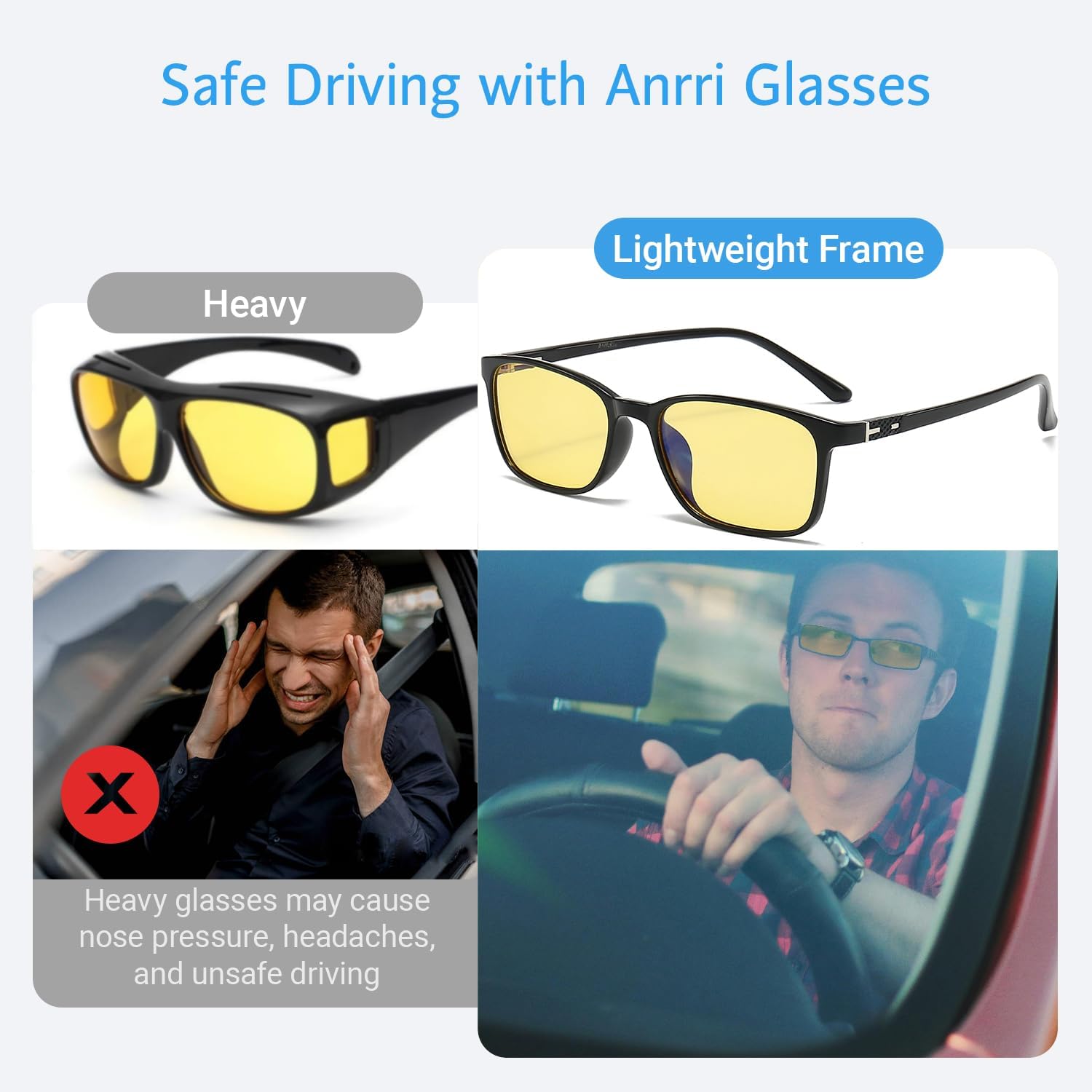 ANRRI Night Vision Driving Glasses Anti Radiation Glasses for Men Women Anti Glare Nighttime Glasses HD Yellow Lens - Image 5
