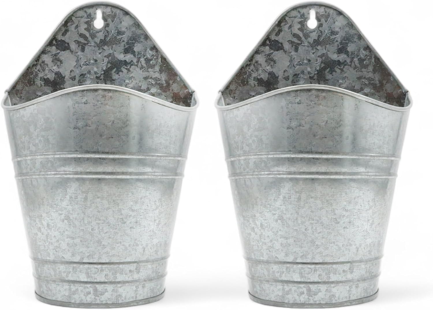 Hosley Set of 2 Galvanized Metal Wall Hanging Planters 10 Inch - Rustic Indoor Outdoor Garden Patio Floral DIY Décor