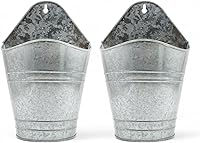 Hosley Set of 2 Galvanized Metal Wall Hanging Planters 10 Inch - Rustic Indoor Outdoor Garden Patio Floral DIY Décor