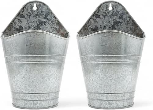 Hosley Set of 2 Galvanized Wall Planters, 10 Inch Hanging