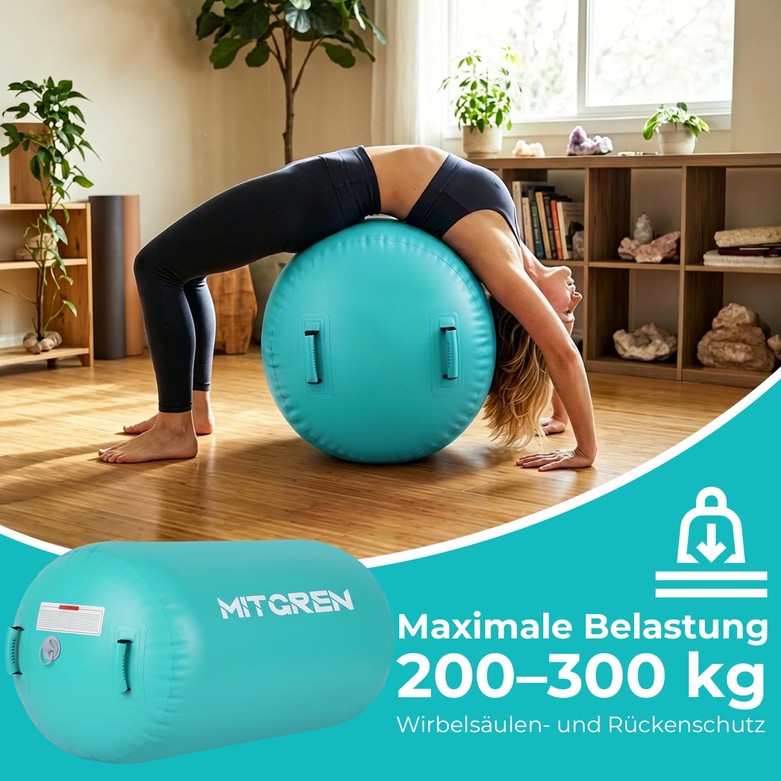 Air Rolle Turnen Aufblasbare Airtrack Roll 100/120cm Gymnastik Luftrollen mit Tragetasche & Pumpe für Yoga Turnmatte