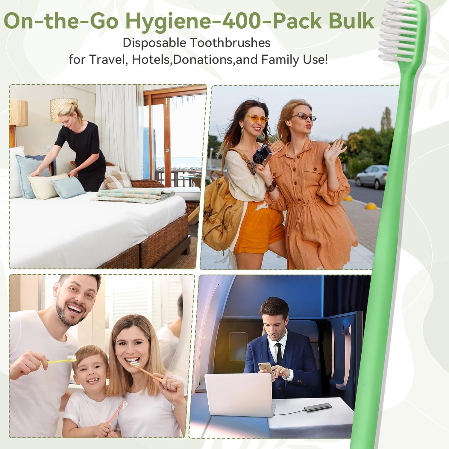 400 Pack Disposable Toothbrushes Bulk – Individually Wrapped Soft Bristles Single Use for Adults & Kids, Travel Hotel Guest Dental Office Donation Emergency Hygiene,Minimalist Design 5 Colors