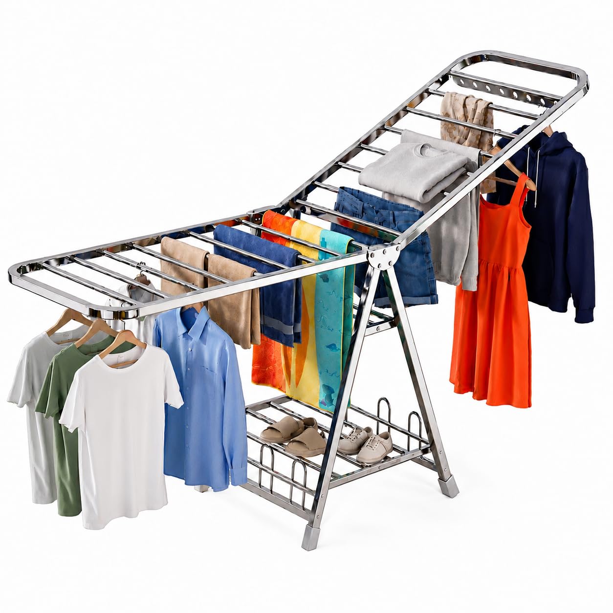 Photo 1 of ***DAMAGED - SEE NOTES/PICTURES*** Stainless Steel Clothes Drying Rack - 71-Inch Foldable, 3-Tier