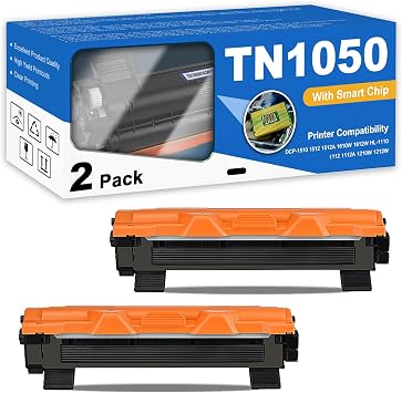 TN-1050 Toner Cartridges Compatible for DCP-1510 DCP-1512 DCP-1512A DCP-1610W DCP-1612W HL-1110 HL-1112 HL-1112A HL-1210W HL-1212W Printers, High Yield - 2000 Pages 2 Packs