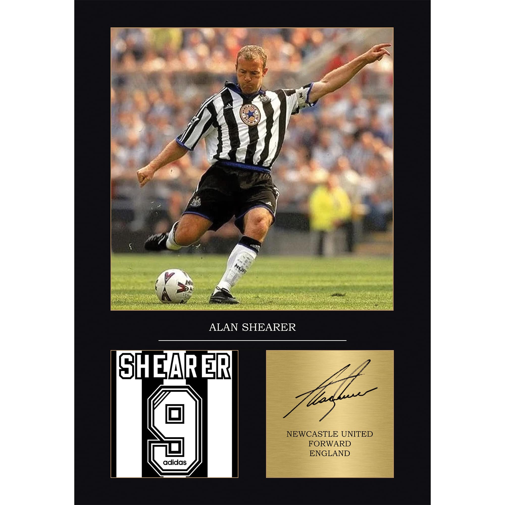 Alan Shearer Newcastle Gift Signed A4 Print Display Unframed Newcastle Gifts For Boys Digitally Reproduced Signature Newcastle Gifts For Men NUFC (Framed)