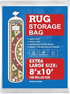 Plastic Rug Storage Bag with Zip Tie Fits Rolled Carpet Up to 8 x 10 Feet
