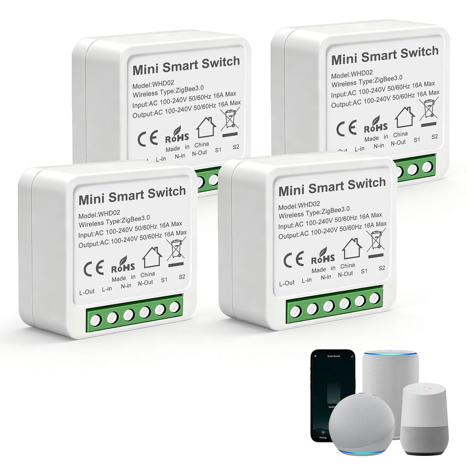 Zigbee Interruptor Inteligente Requiere Neutral,inteligente Interruptor luz | Mini Smart Switch Rele Modulo compatible con Alexa & Google y Tuya/Smart Life, Requiere Pasarela Zigbee