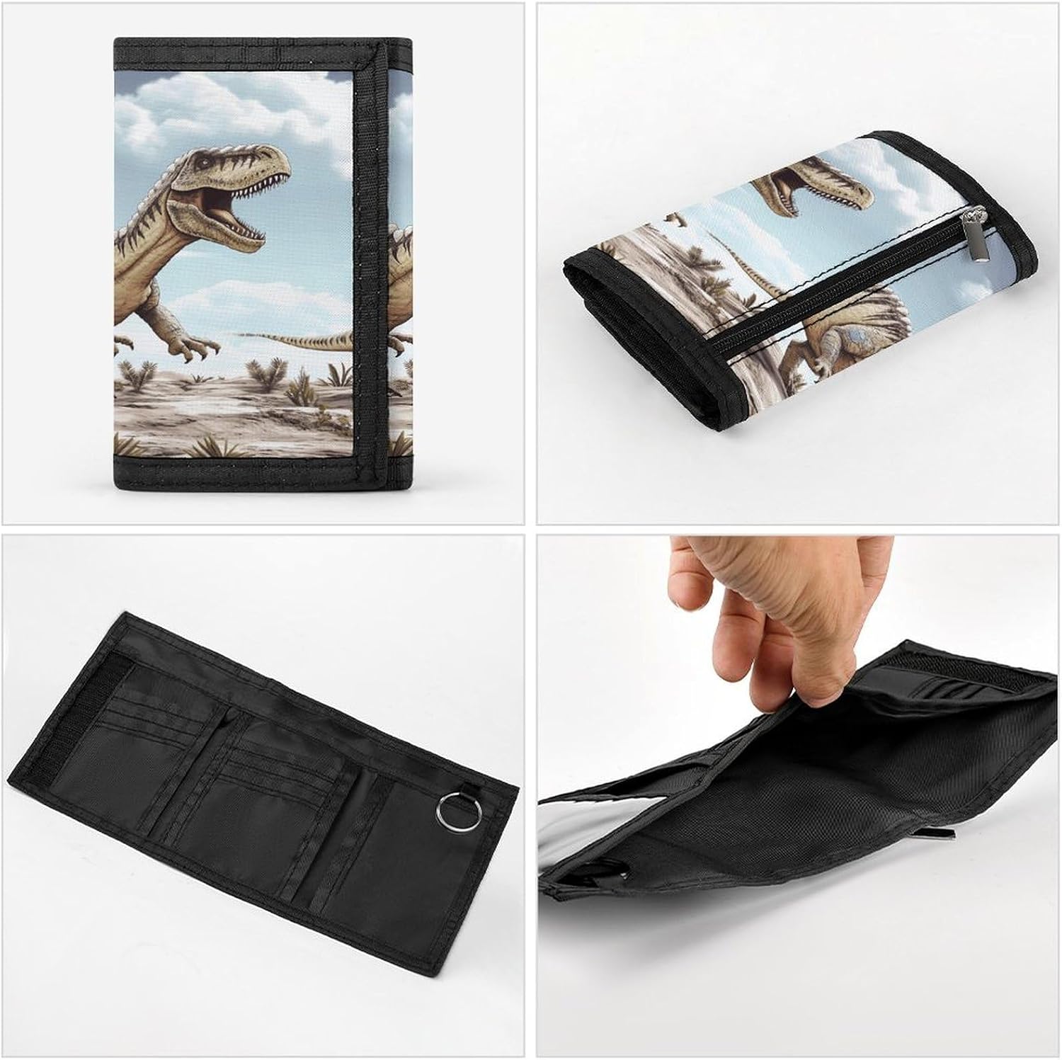 Dinosaur Walking Dinosaur Walking Wallet for Men Women Zipper Travel Wallets Stylish Trifold Wallets with Large Capacity Bifold Wallet