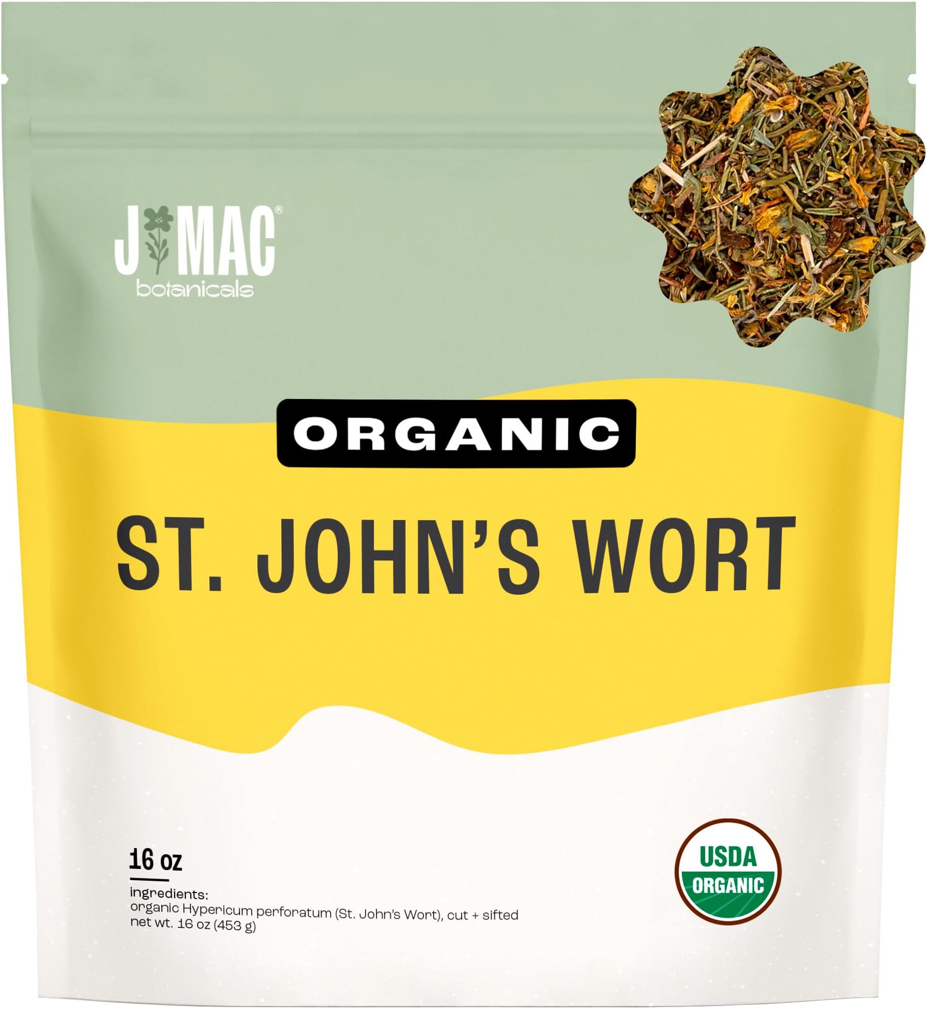 J Mac Botanicals, Organic St John's Wort (16 oz) Hypericum perforatum Loose Leaf Herbal Tea