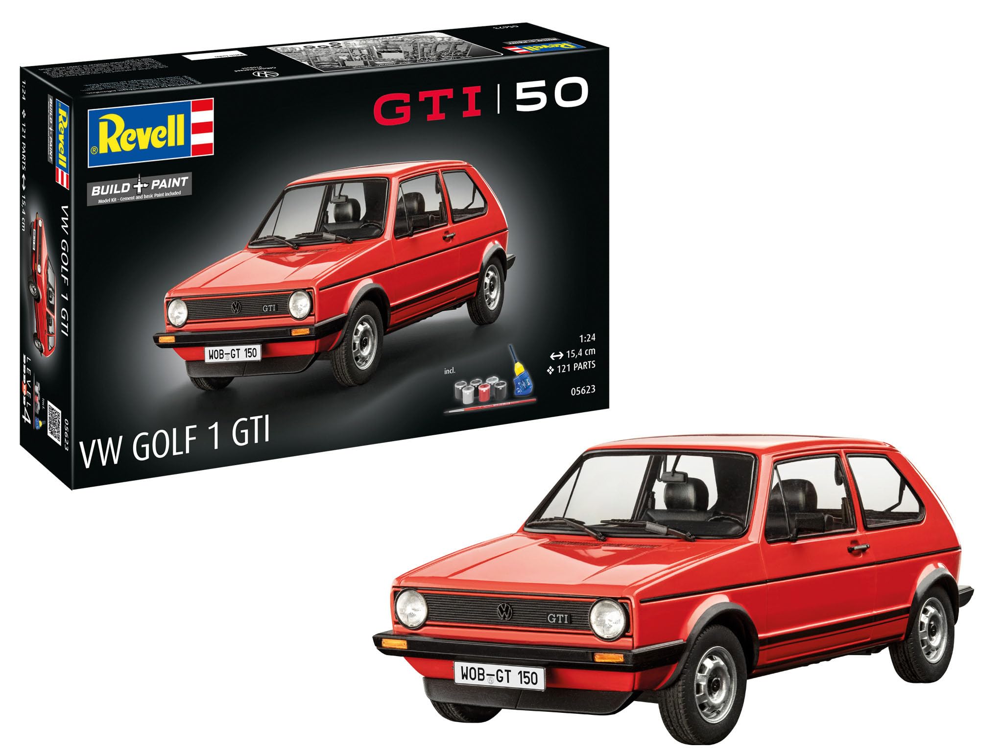 Revell Set de regalo 05623 50 años del VW Golf 1 GTI escala 1:24 kit de modelo de plástico sin construir con accesorios
