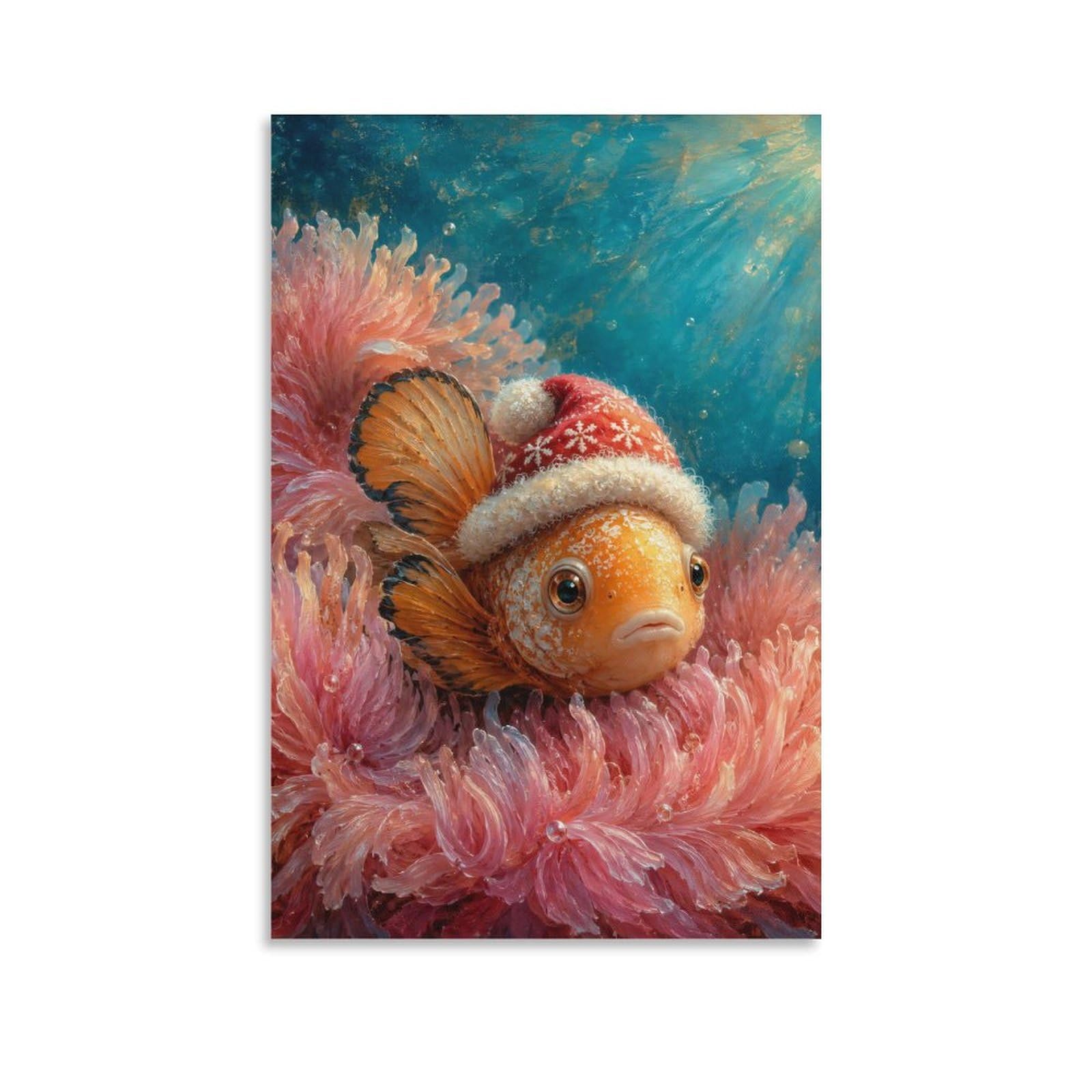 H3B8U2Y5 Clownfish Pink Anemone Canvas Wall Art, Coral Reef Painting