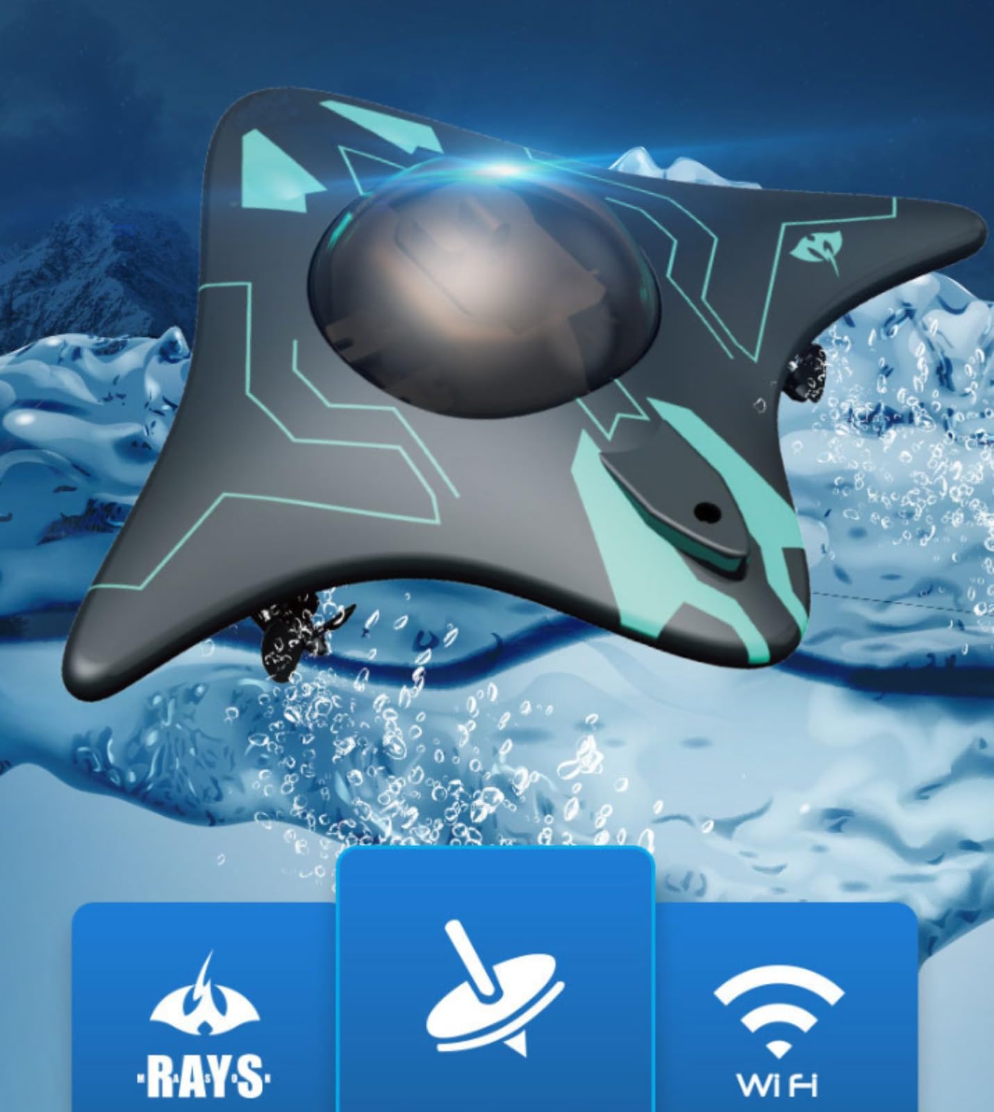 Mini WiFi RC Manta Ray Drone sottomarino, 6 canali Barca telecomandata con trasmissione video in tempo reale, foto e video Giocattolo d'acqua da piscina per bambini