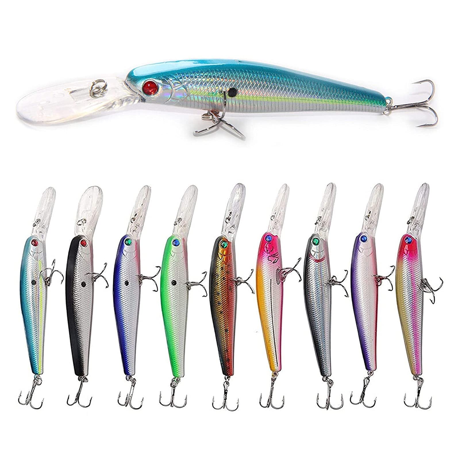 Señuelos Pesca Señuelos de Pesca con Motivo Duro Minnow Trout Lure con sonajero Wobbler Lure Swithait Crankbait con Ojos de Pesca 3D 10pcs Cebo Artificial