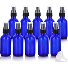 JUVITUS 2 oz Cobalt Blue Glass Boston Round Black Treatment Pump Bottle + Funnel 10 Pack