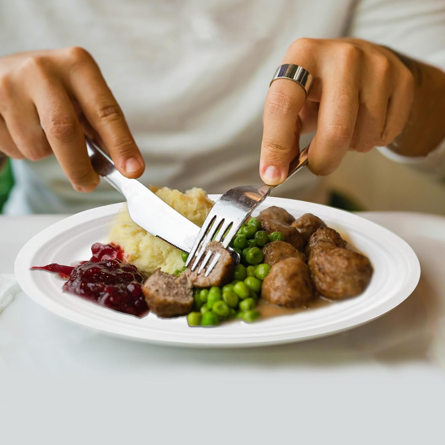 100 Pcs Compostable Oval Paper Plates 12 Inch - Heavy Duty Bagasse Platters - Biodegradable White Plates,Eco-Friendly Disposable Dinner Platters for BBQ,Picnic,Wedding,Party,Thanksgiving,Christmas - Image 7