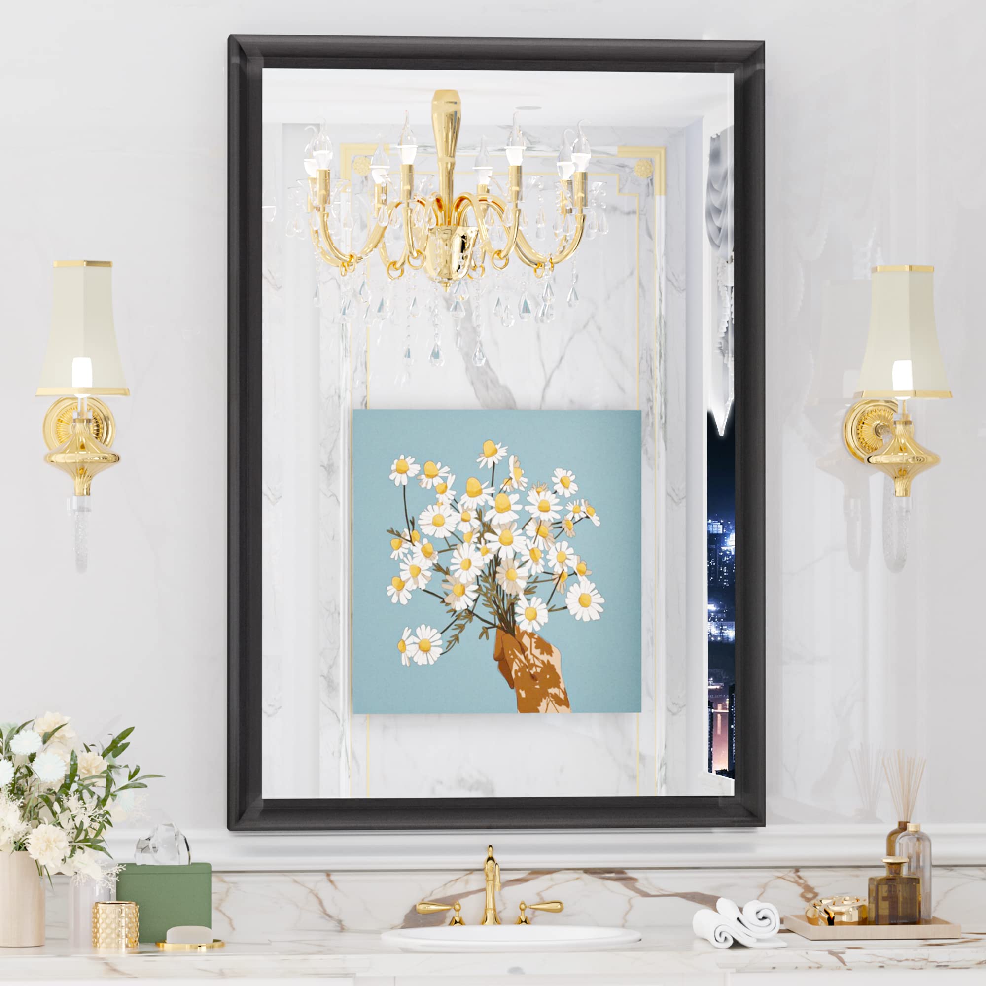 Vosuja 24x36 Inch Black Bathroom Mirrors for Wall, Metal Framed Wall Mirrors with Non-Rusting Aluminum Alloy Metal Frame,Tempered Glass, Rectangle Wall Mounted Mirror (Horizontal/Vertical)