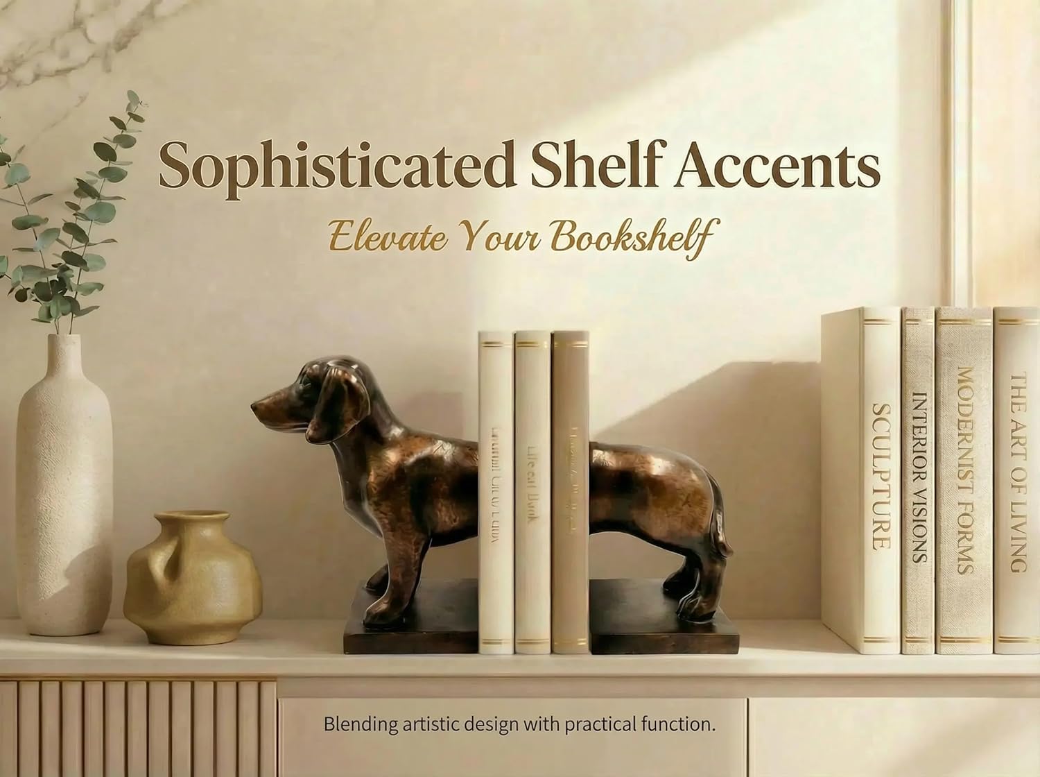 Comfy Hour Dachshund Dog Decorative Bookends, 12" Unique Wiener Dog Book Ends for Shelves, Heavy Duty Polyresin Book Stopper for Books, 1 Pair, Dark Copper