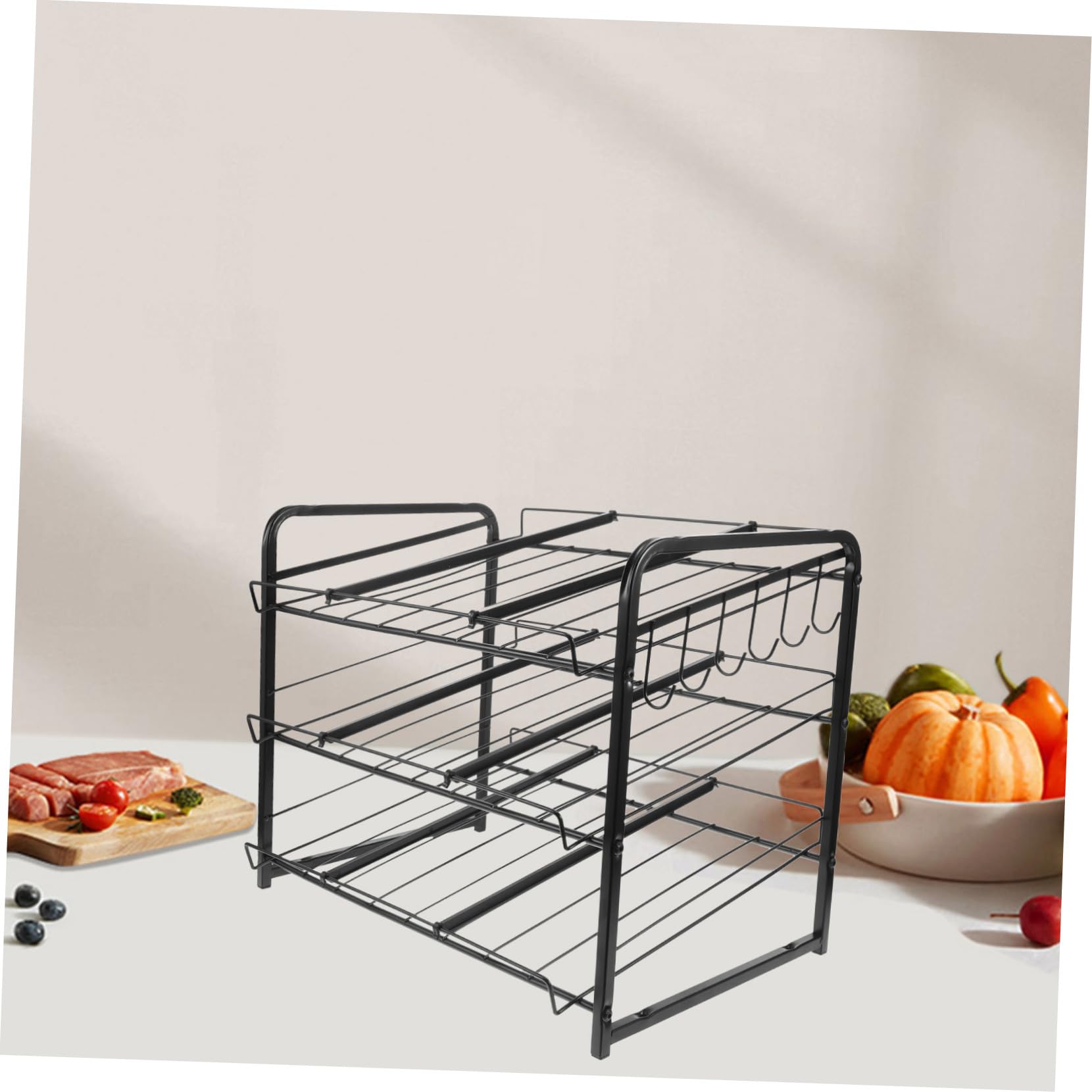 TOPBATHY Organizador de Latas Estante Apilable de 3 Niveles de Acero Inoxidable Negro, Dispensador Ajustable para Latas y Snacks para Encimera y Despensa