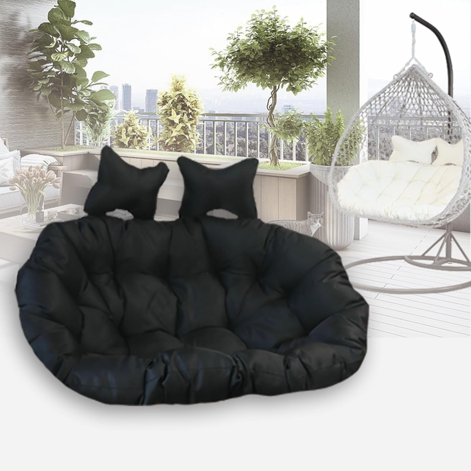 Double Hammock Chair Pad, Thickened 6.3-Inch Waterproof UV-Resistant Hammock Swing Chair Replacement Pad, Outdoor Hammock Seat Cushion with 2 Removable Pillows, Pad Only G