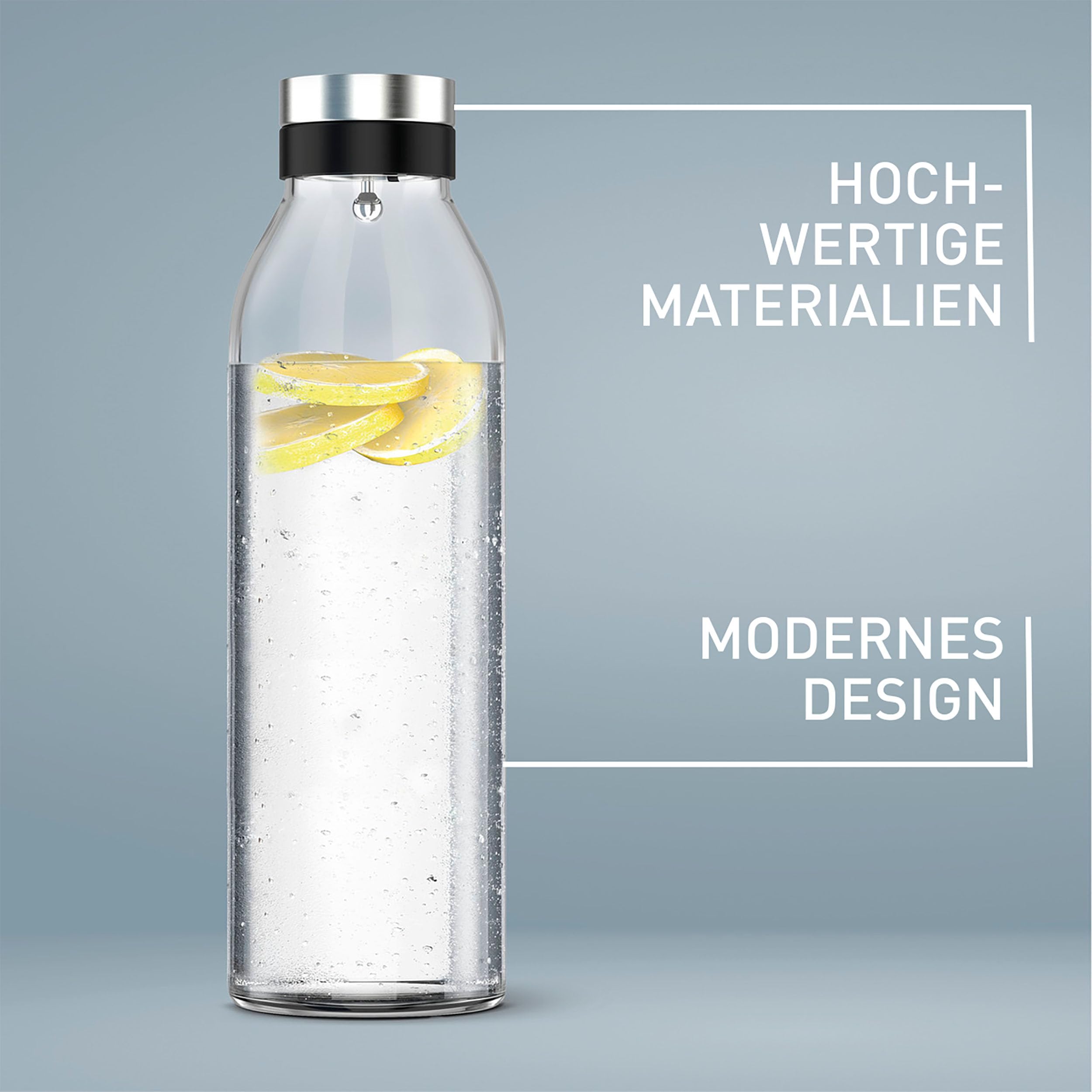 Emsa Flow Bottle Karaffe 1,3 l, Glas/Edelstahl, Einsteckdeckel mit automatischer Öffnung, tropffreier Ausgießer, passend für alle Standard-Kühlschranktüren, N4160600
