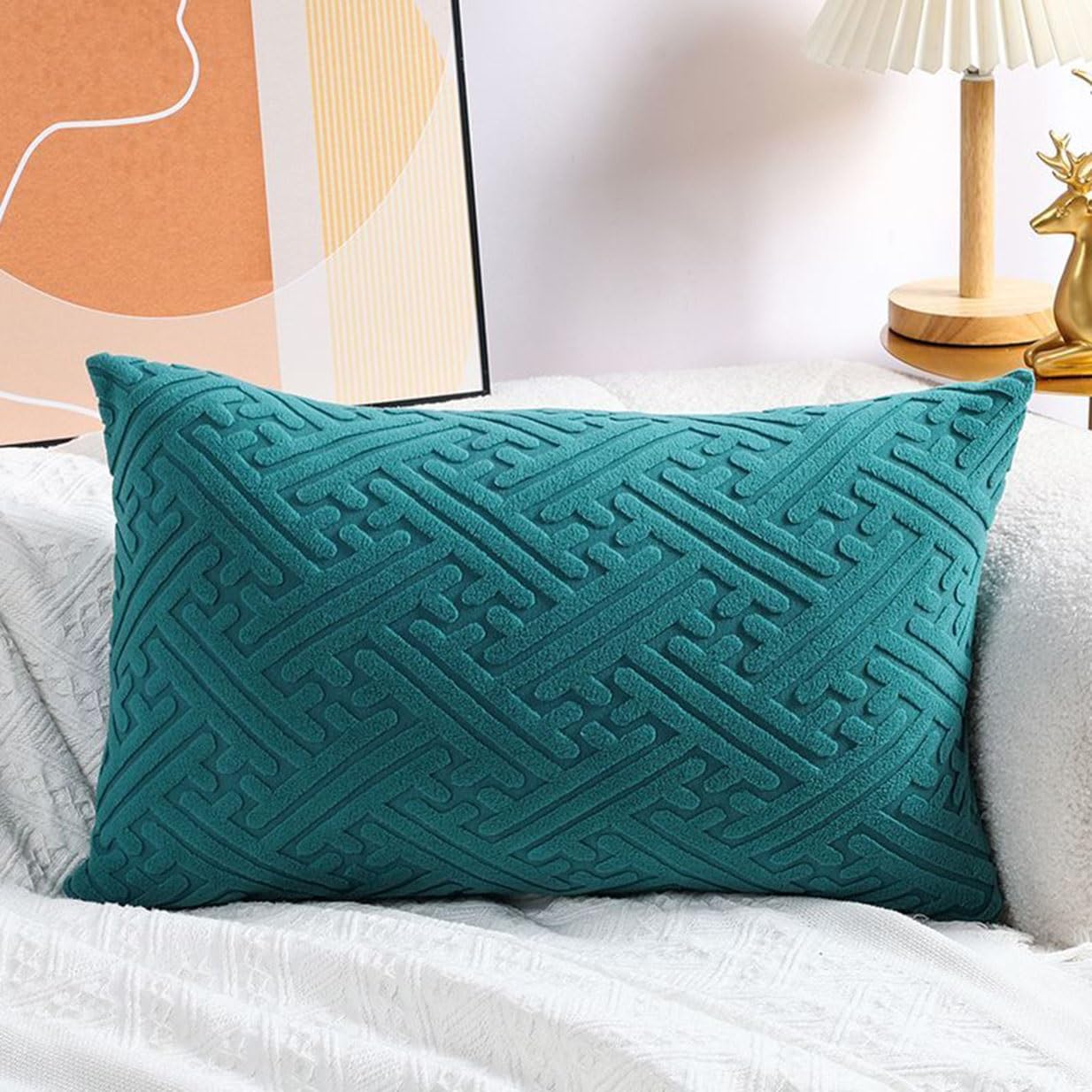 Super King Size Pillow Cases,Square Rectangle Cushion Covers Soft Corduroy Stretch Throw Pillow Cover Various Sizes Decorative Pillowcases For Bedroom Sofa Pillows(Dark Green,30x50cm/12x20inch)