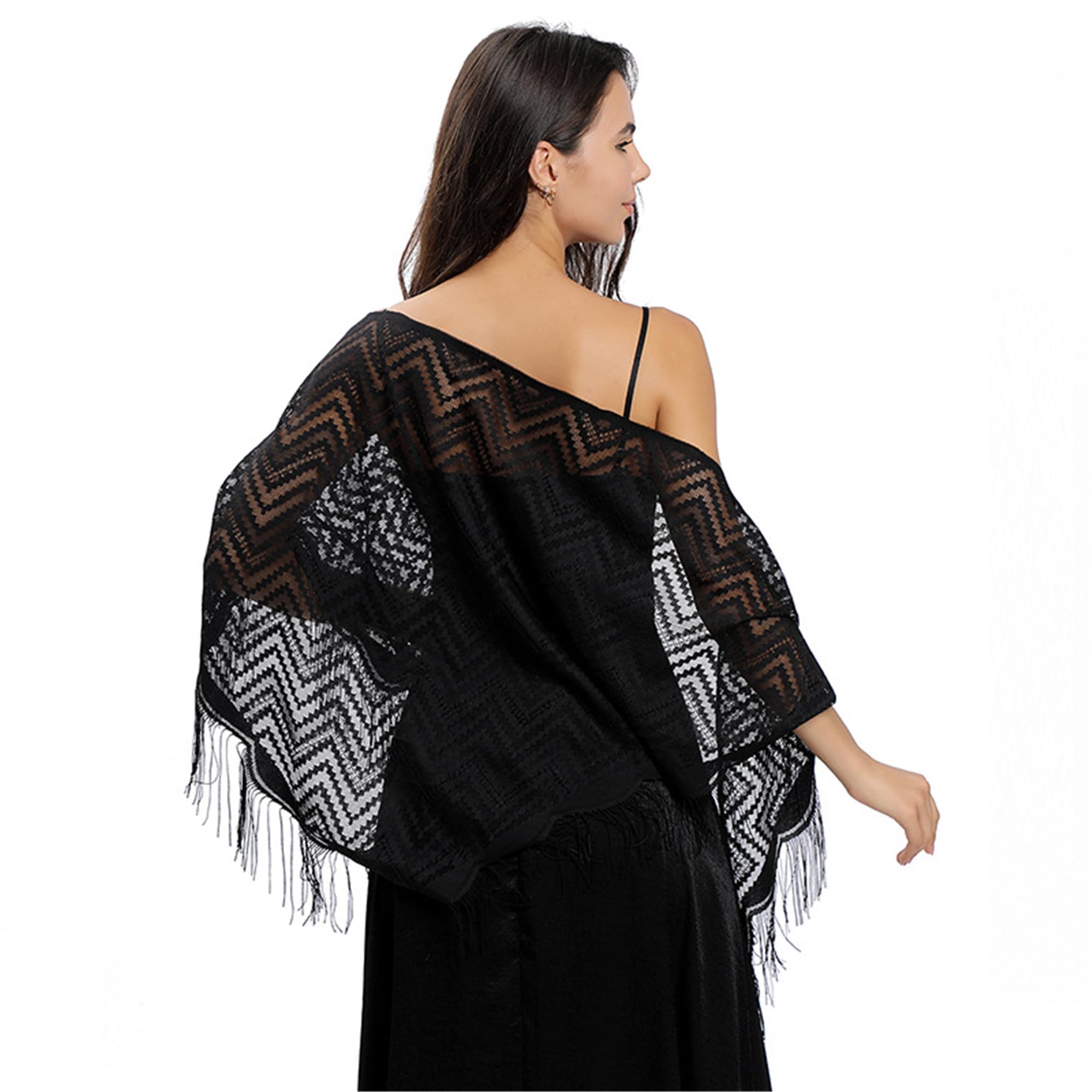 DDNFO Lace Triangle Shawls and tassels Wraps for Brides and Women.(DDNPJ7)