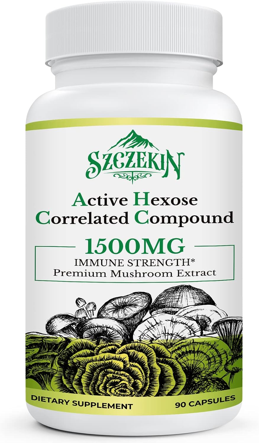 Active Hexose Correlated Compound 1500 mg Supplement, Natural 8 Mushroom Extract Supplement, Immune System, Liver Function, Natural Killer and T Cells Activity, 90 Veggie Capsules