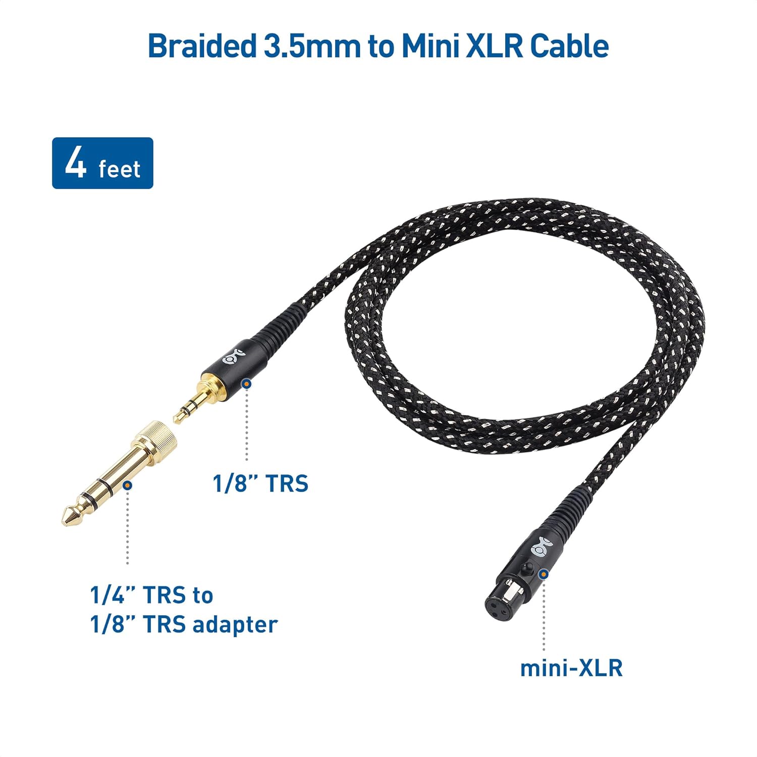 Cable Matters Premium Braided 3.5mm to Mini XLR Headphone Cable 4 ft - Compatible with Beyerdynamic DT 1770 Pro, DT 1990 Pro, AKG K240, K182, K175, K182, K245, K371, and Q701 Headphones