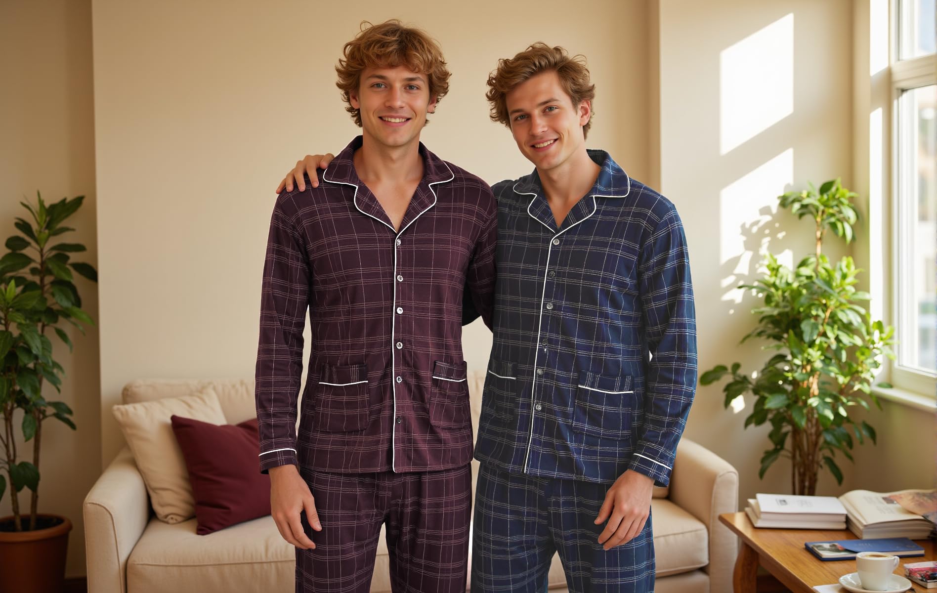 iClosam Pigiama Uomo Invernale in Cotone a Quadri o Righe Due Pezzi | Tessuto Morbido, Motivo a Quadri, Pantaloni Lunghi, Calore Confortevole, Vestibilità Comoda, Tessuto Traspirante