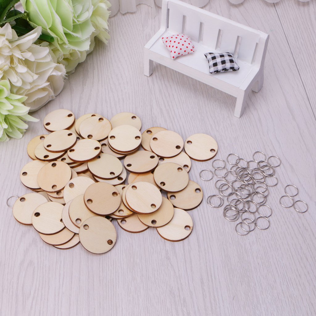 Navna 50Pcs Wooden Round Discs Slices Metal For Birthday Board Calendar Craft