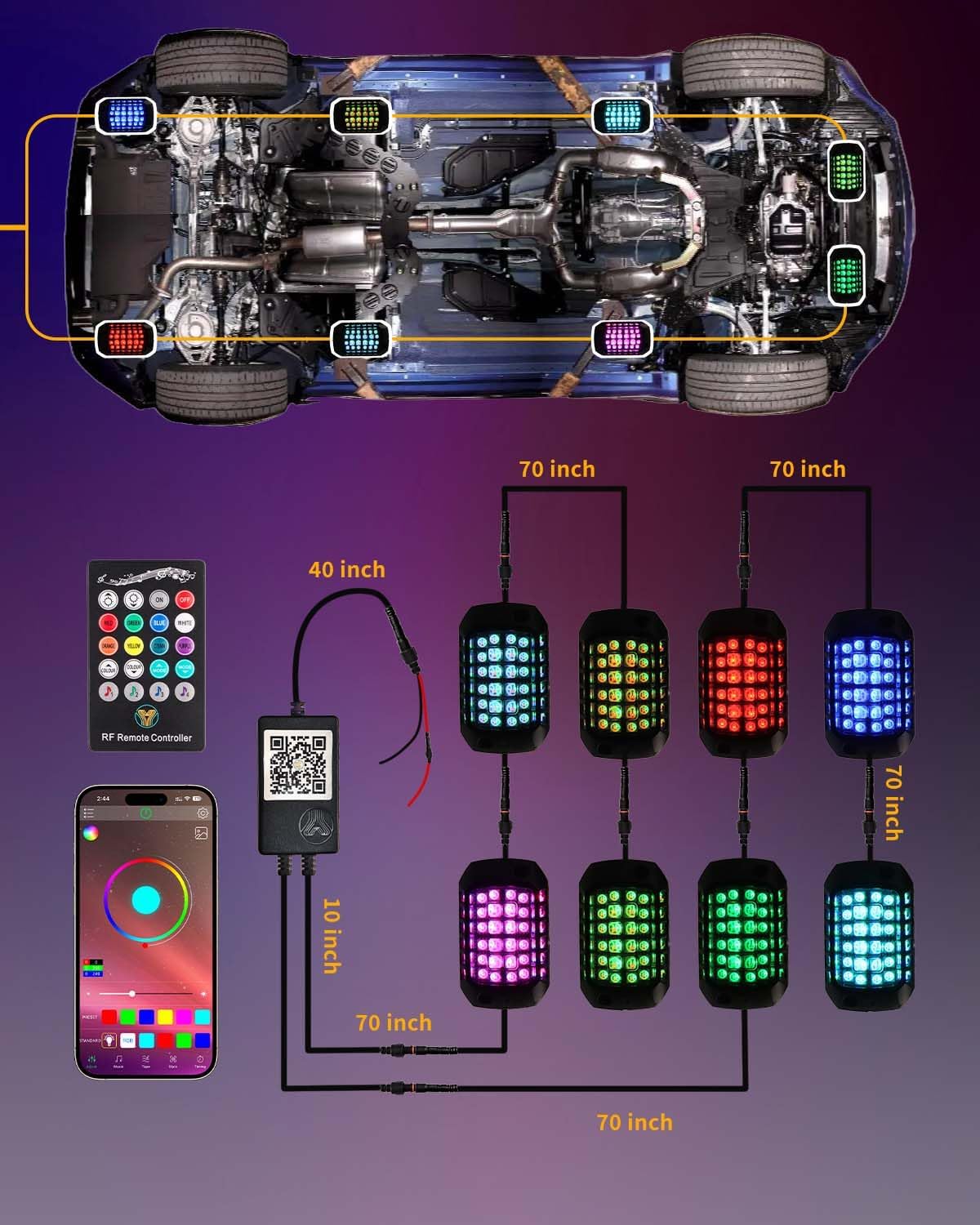 8 PCS RGB LED Rock Lights Kit, 27LED Wide Angle Wheel Well Light with Remote & App Dual Control, Multi Modes Underglow Neon Pod for Offroad Truck ATV UTV SUV
