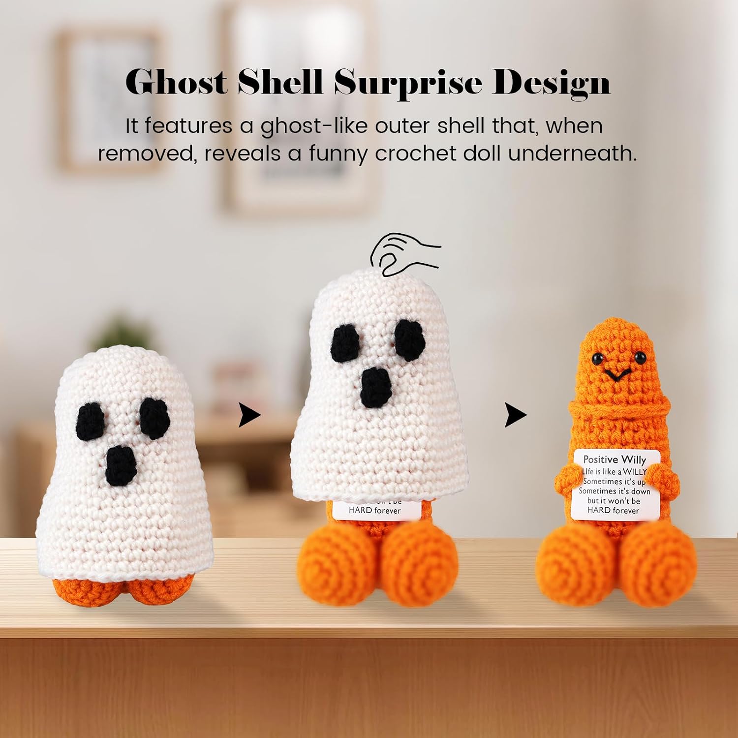 Emotional Positive Support Plush,Funny Cute Positive Crochet Animal,Wedding Anniversary Valentines Gift,Valentines Day Gifts for Him,Support Gift for Men Friends, Boyfriends, Husband (Style A)