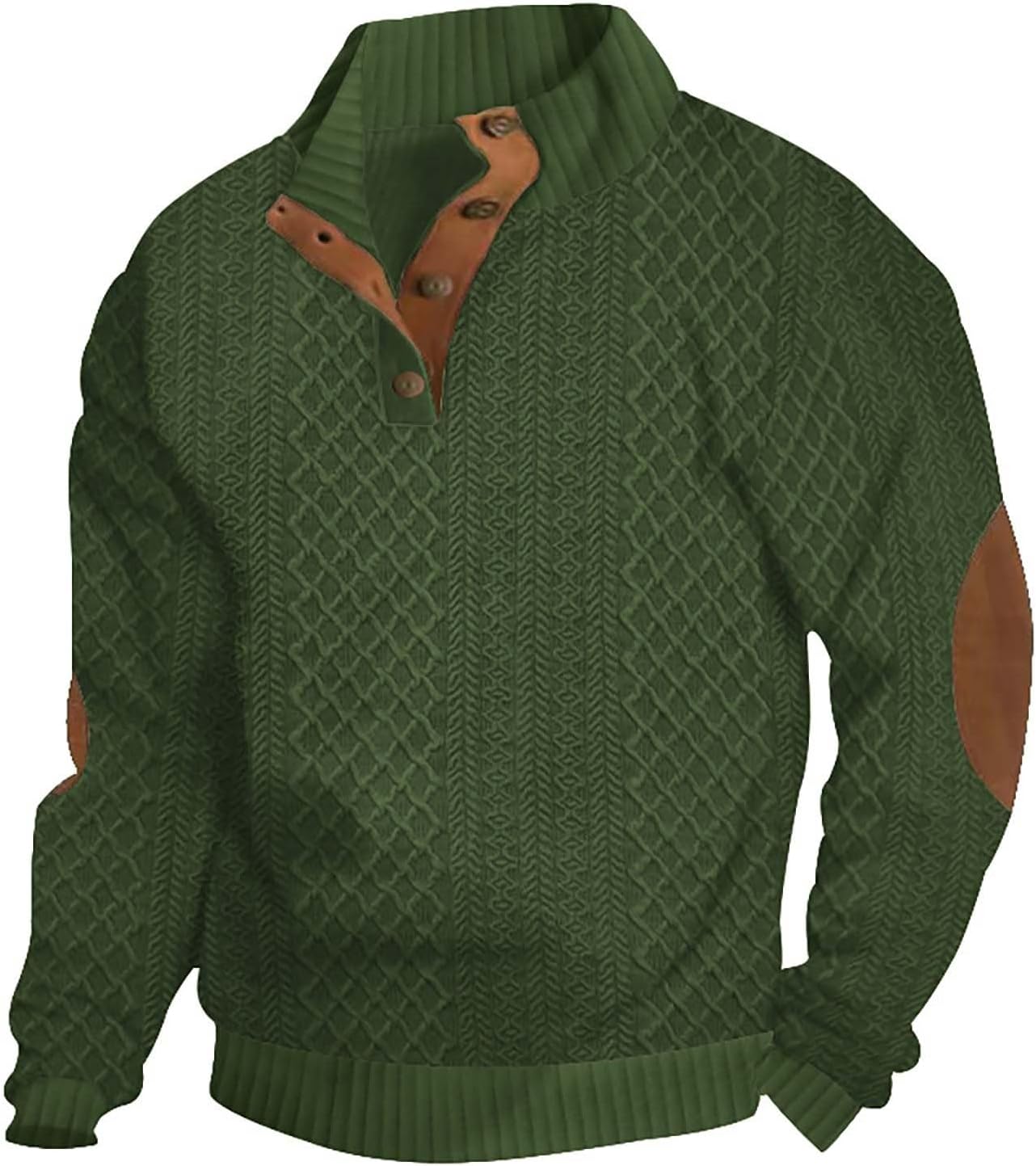 Mens Corduroy Casual Button Up Pullover Mock Neck Long Sleeve Sweaters Casual Sweatshirts