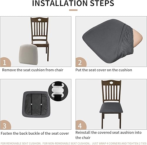 Miniatura 8 de Fundas protectoras de asiento para sillas de comedor, fundas elásticas con lazos para sillas de comedor y cocina