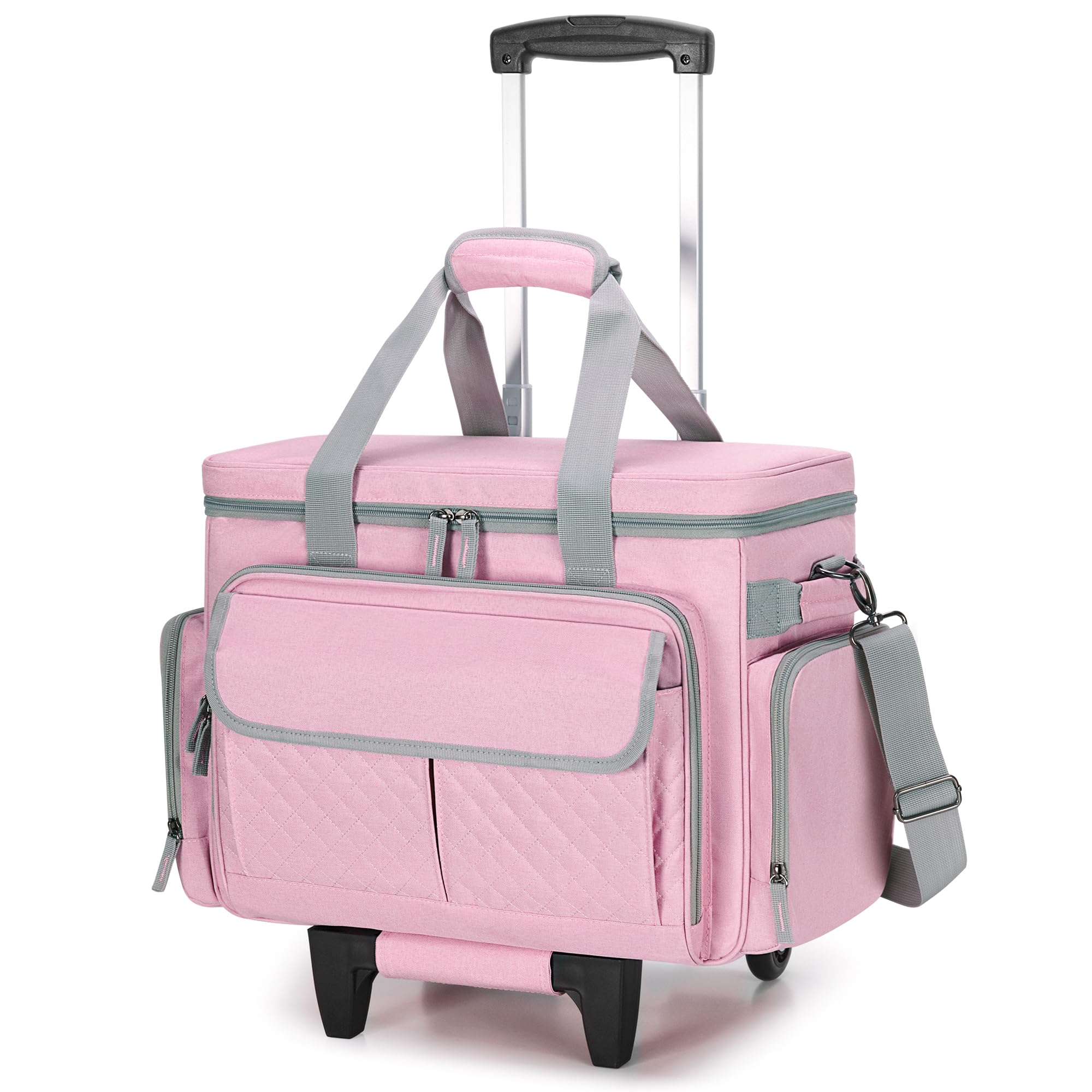 Luxja Custodia per Macchina da Cucire con Ruote e Tasche Multiple, Borsa per Macchina da Cucire con Tracolla Staccabile (Compatibile con Maggior Parte Delle Macchine da Cucire Standard), Rosa