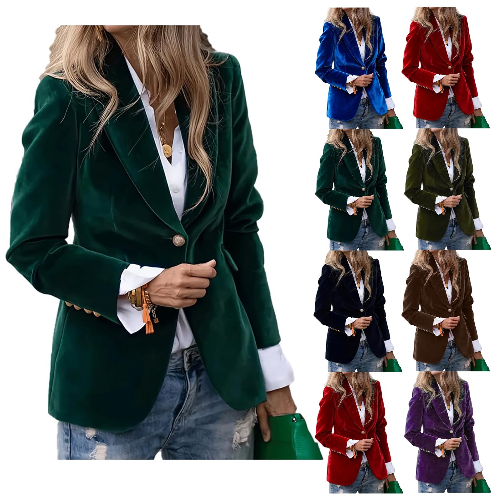 Womens Velvet Blazer Suit Jackets Slim Fit One Button Blazer Jacket Business Casual Outfits Lapel Cardigan Office Suit