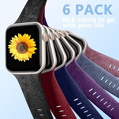 Miniatura 9 de Paquete de 6 correas con grabado floral compatibles con Apple Watch Band de 1.732 pulgadas, 1.575 pulgadas, 1.494 pulgadas, 1.654 pulgadas, 1.614