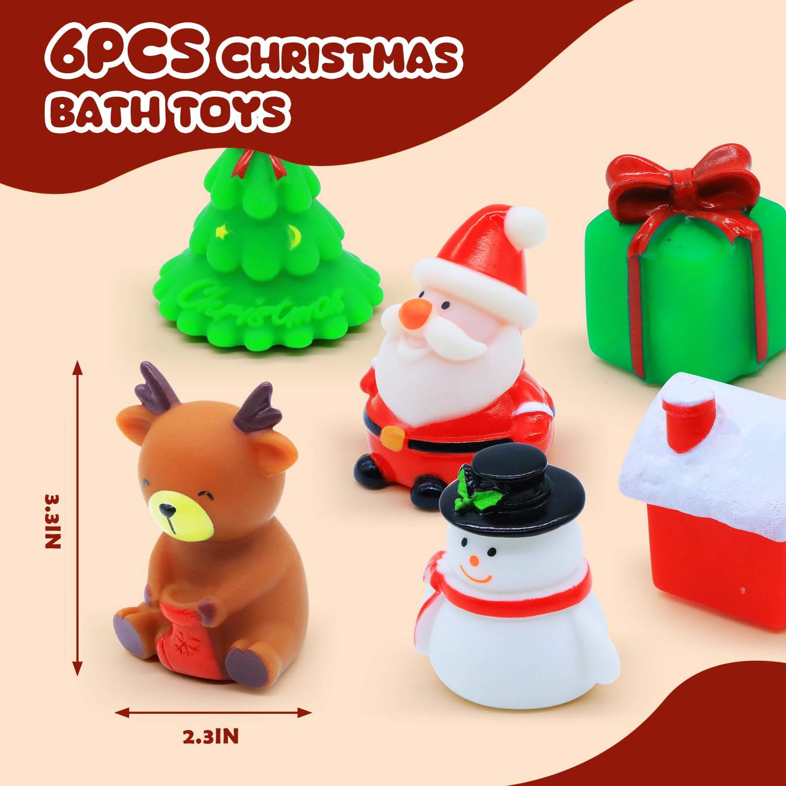 Juguetes de baño de Navidad para niños de 1 a 3: 6 paquetes de juguetes de baño flotantes brillantes para niños y niñas, regalos de Navidad de cumpleaños, juguetes de baño para