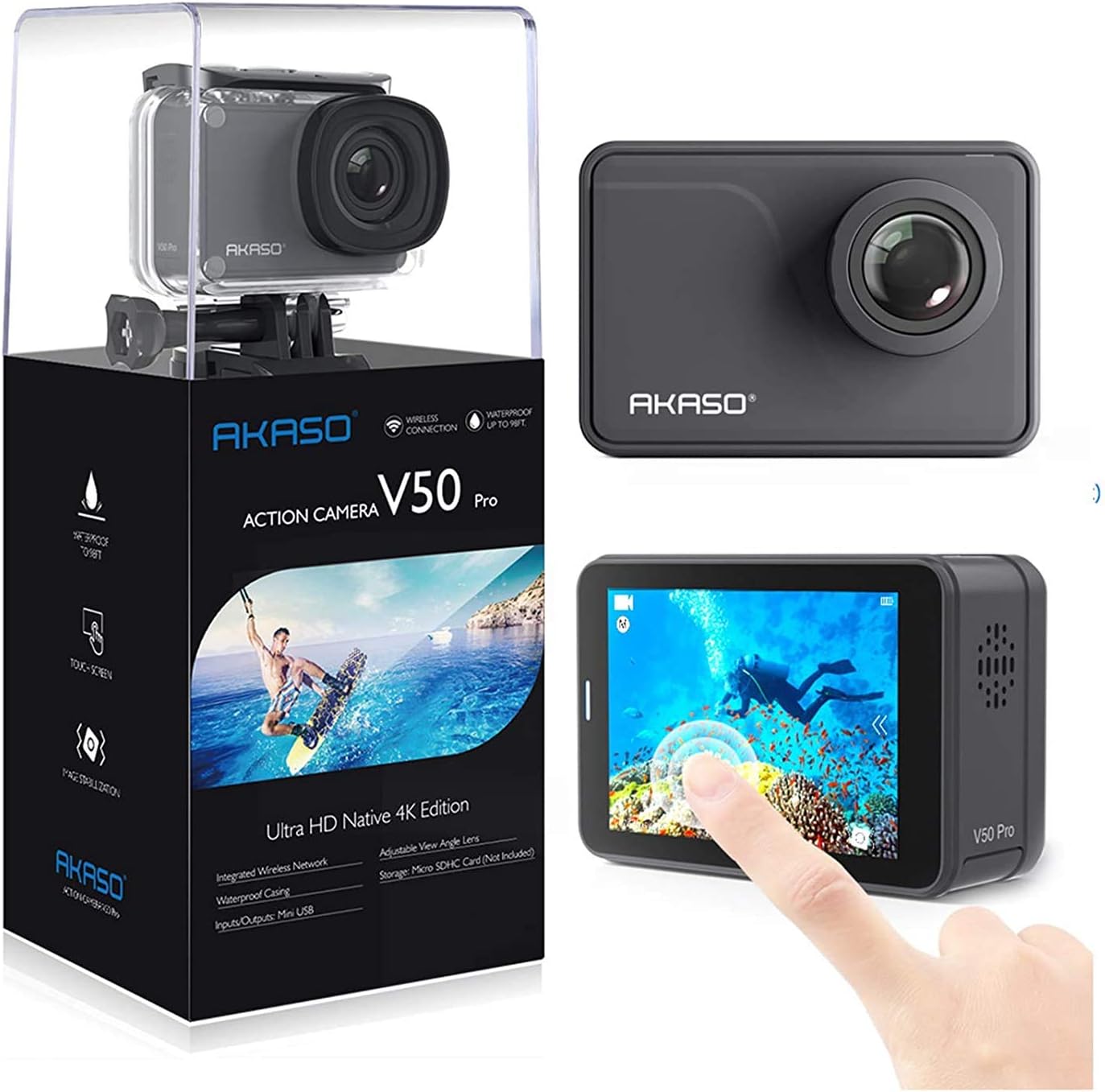 AKASO V50 Pro Native 4K30fps 20MP WiFi Action Camera with EIS Touch Screen 98 feet Waterproof Camera Support External Mic Remote Control with Helmet