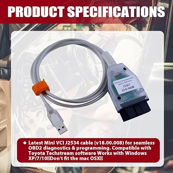 Mini VCI J2534 Cable(v18.00.008) for Toyota with Windows XP/7/10,Obdlink EX