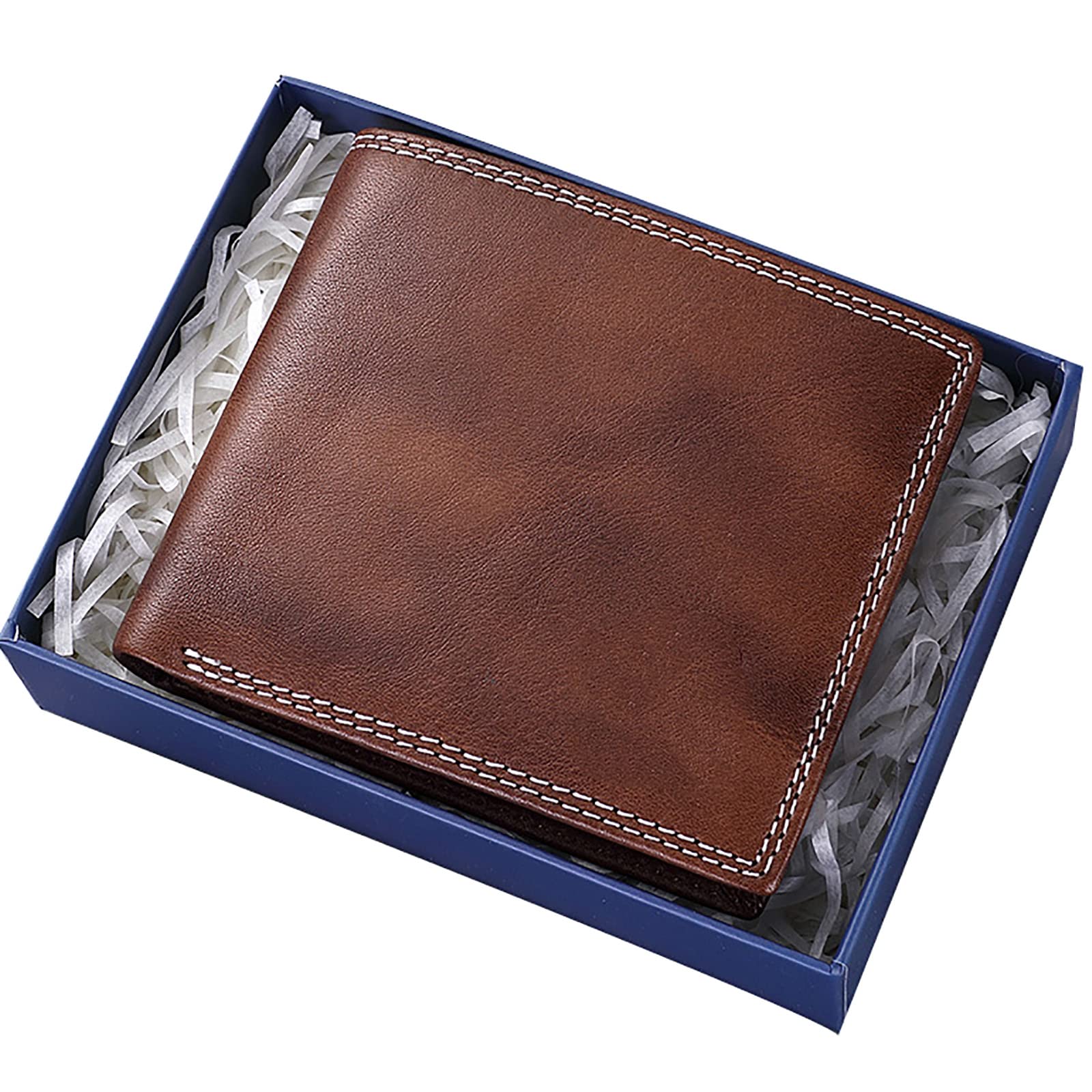 Portefeuilles, Porte-Monnaie Court en Cuir Souple avec Blocage et boîte Cadeau(Bruin)