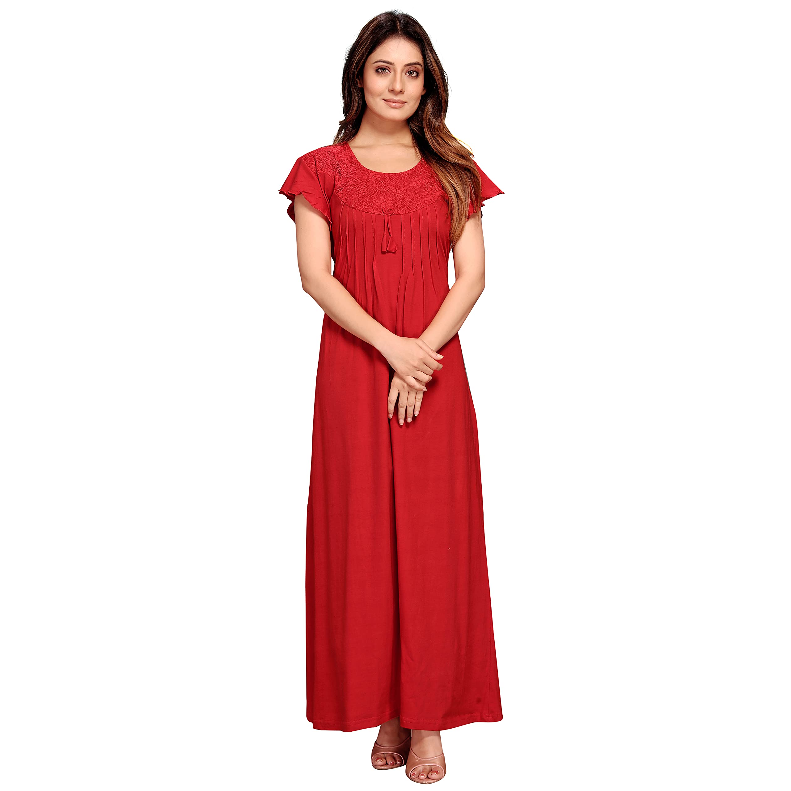 Shree Shyam Women Cotton Blend Embroidered Maxi Nighty-image-25