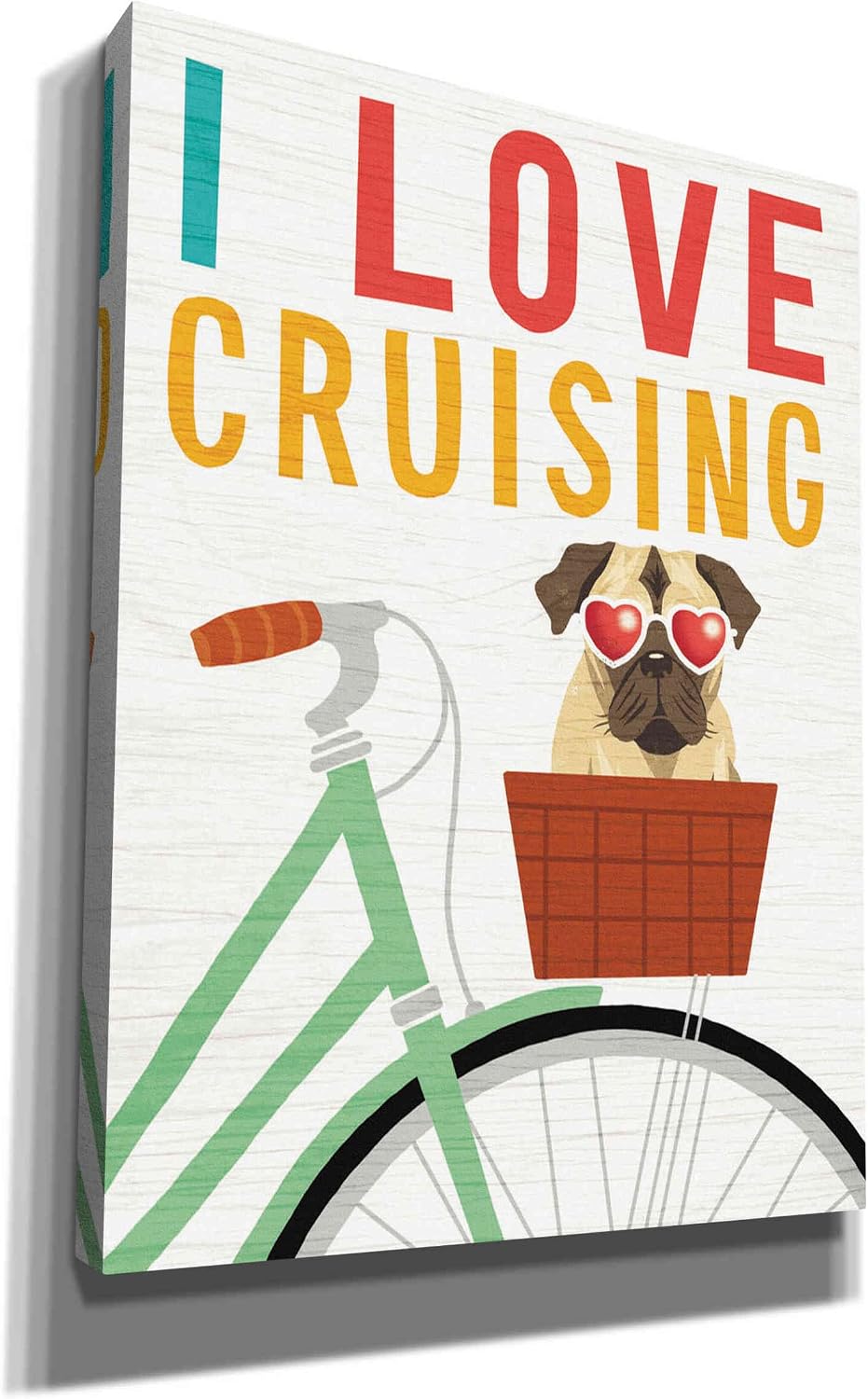 Epic Graffiti 'Beach Bums Pug Bicycle I Love' by Michael Mullan, Canvas Wall Art, 12"x16"