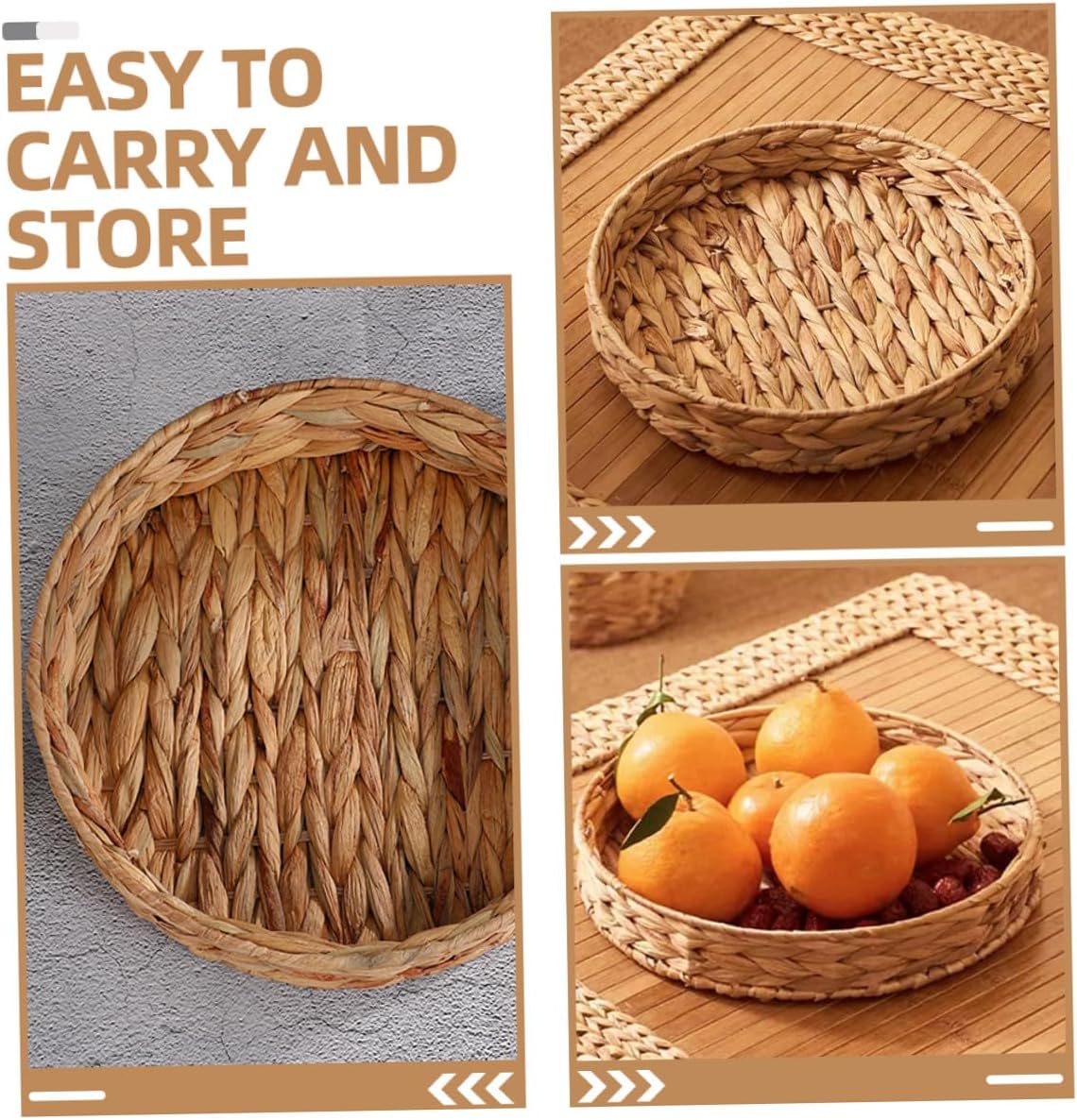 2pcs Woven Fruit Tray and Bread Basket Set, Handmade Straw Storage Organizer for Kitchen Food Serving and Tabletop Snack Display